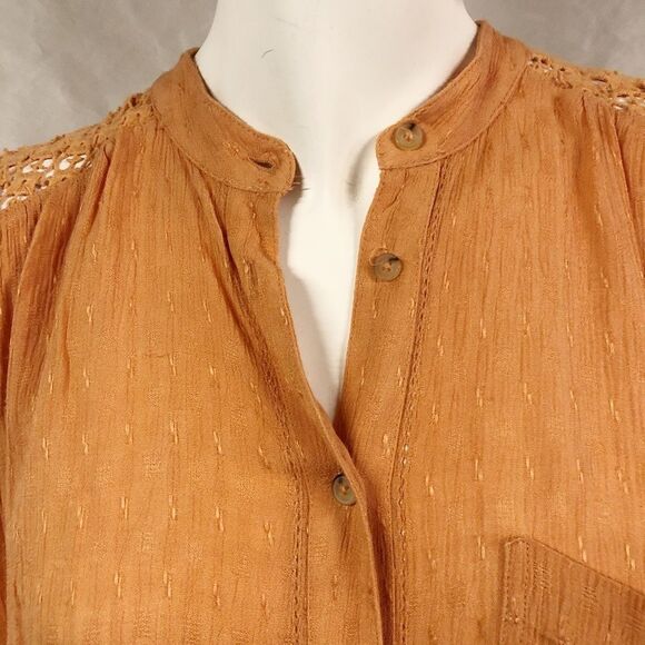 FREE PEOPLE Orange Crochet Back Blouse Top - Picture 2 of 7